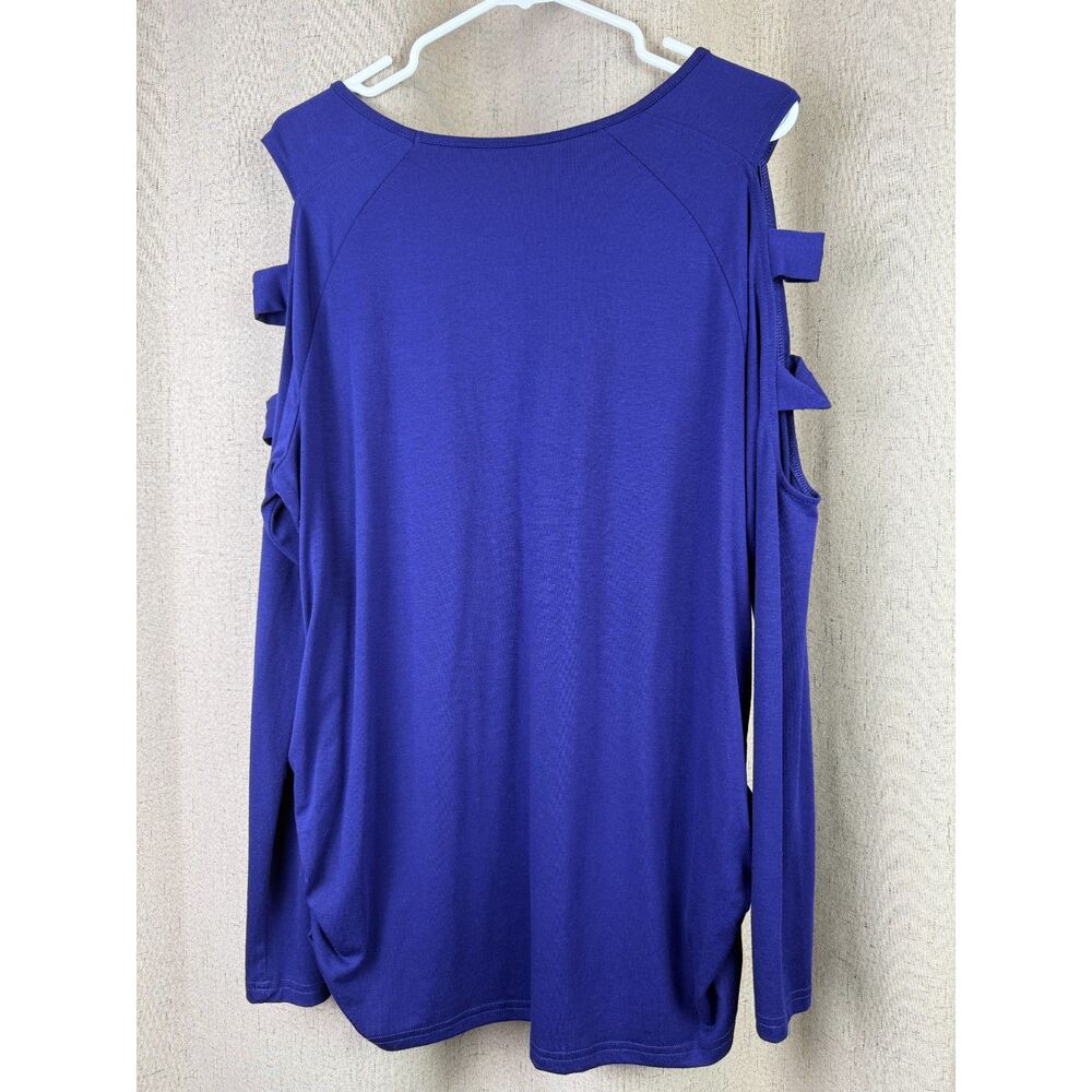 Womens Navy Blue Cold Shoulder Ladder Sleeve Stretch Top Size XL - Picture 4 of 6